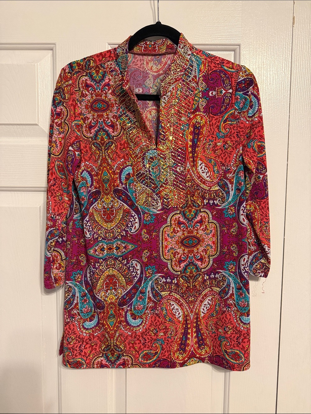Women's (Men Shirts category requested) -- Red Paisley Print Tunic Shirt